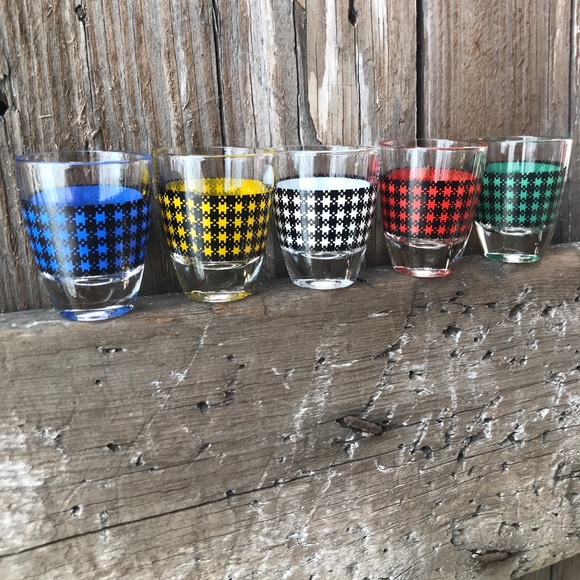 Mid Century Plaid Shot Glasses from France - Picture 4 of 8